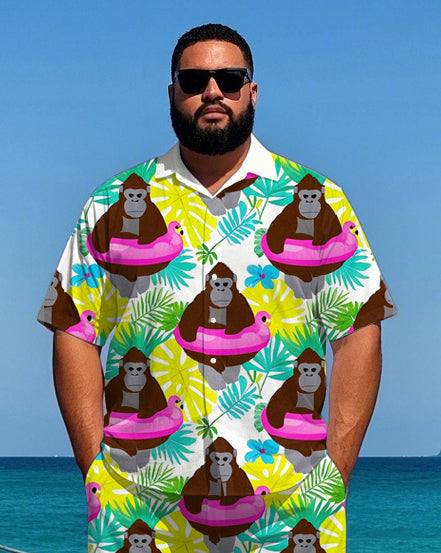 Big & Tall Hawaiian T-Shirt Shorts Set for big men view 2
