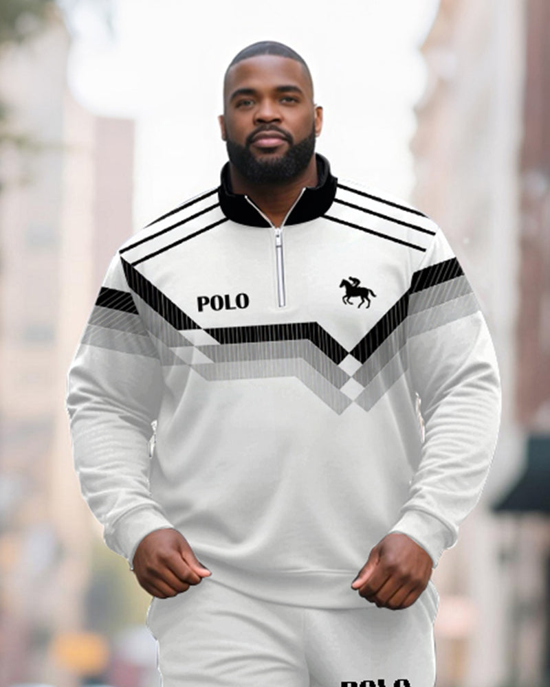 Big & Tall Black Gray Geometric Two-piece Set for big men view 2