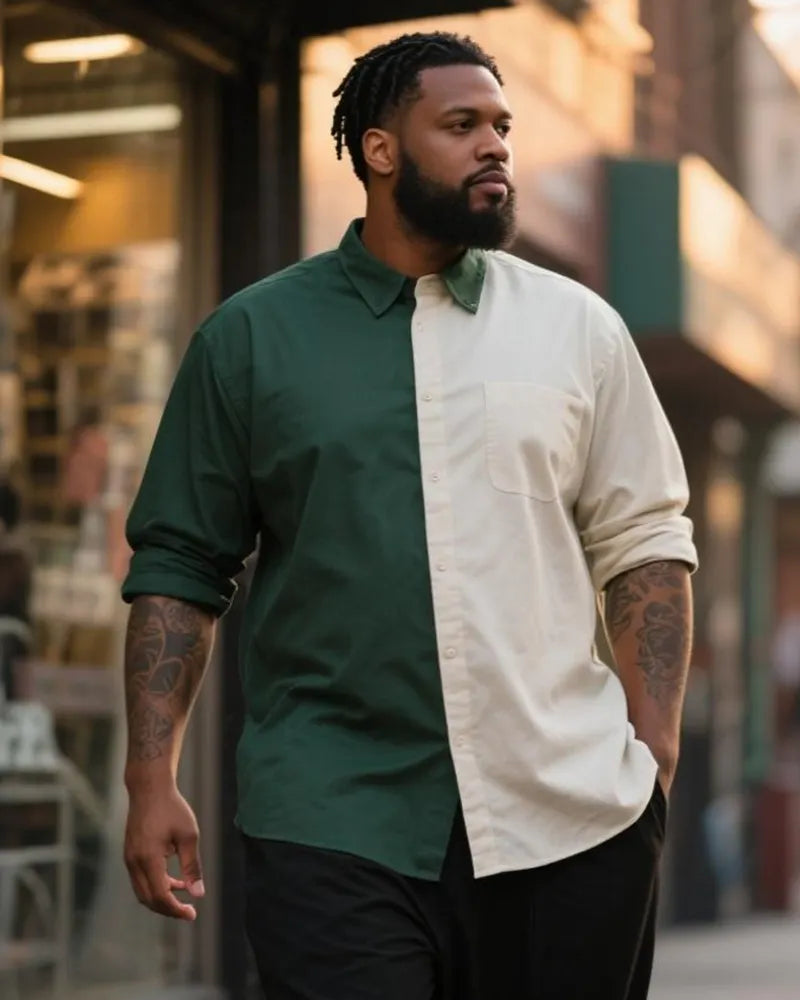 Big & Tall White Blue Colorblock Long Sleeve Shirt for big men view 2
