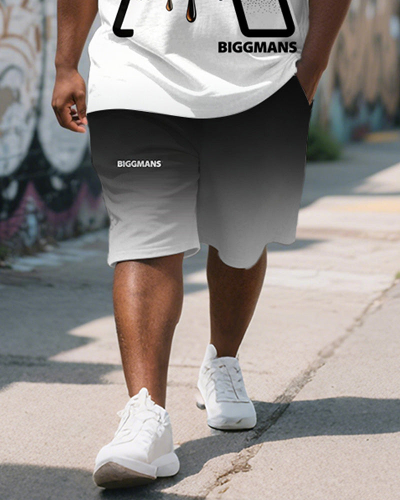 Big & Tall Black Gradient Graphic T-Shirt Shorts Set for big men view 3