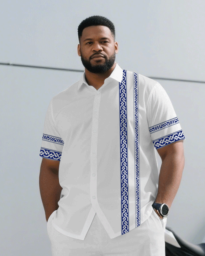 Big & Tall White Business Casual T-Shirt Pants Set for big men view 2