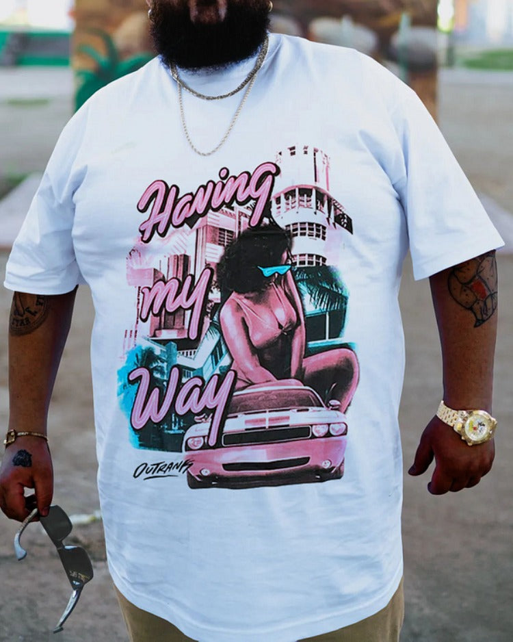 Big & Tall White Graffiti Streetwear T-Shirt for big men view 1