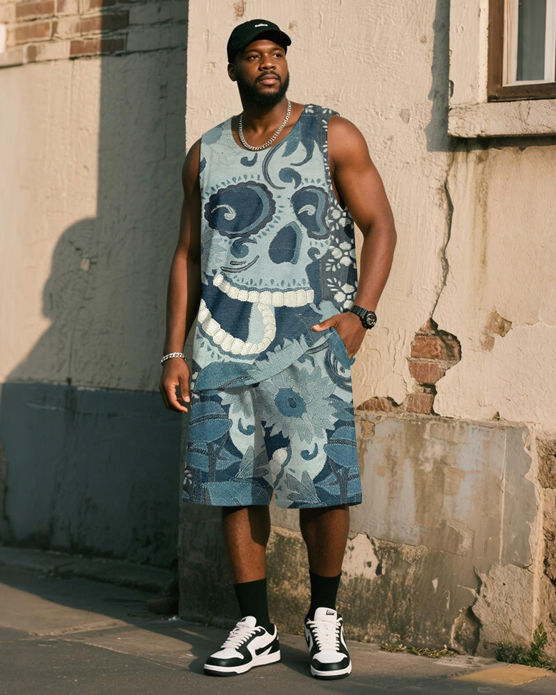 Big & Tall Blue Denim Graphic Two-piece Set for big men view 1