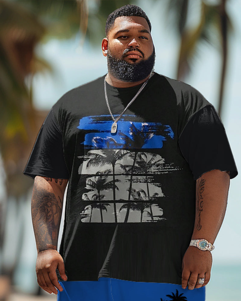Big & Tall Hawaiian Graphic T-Shirt Shorts Set for big men view 2