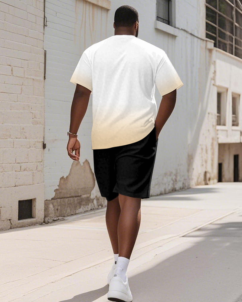 Big & Tall Yellow Gradient Graphic T-Shirt Shorts Set for big men view 4