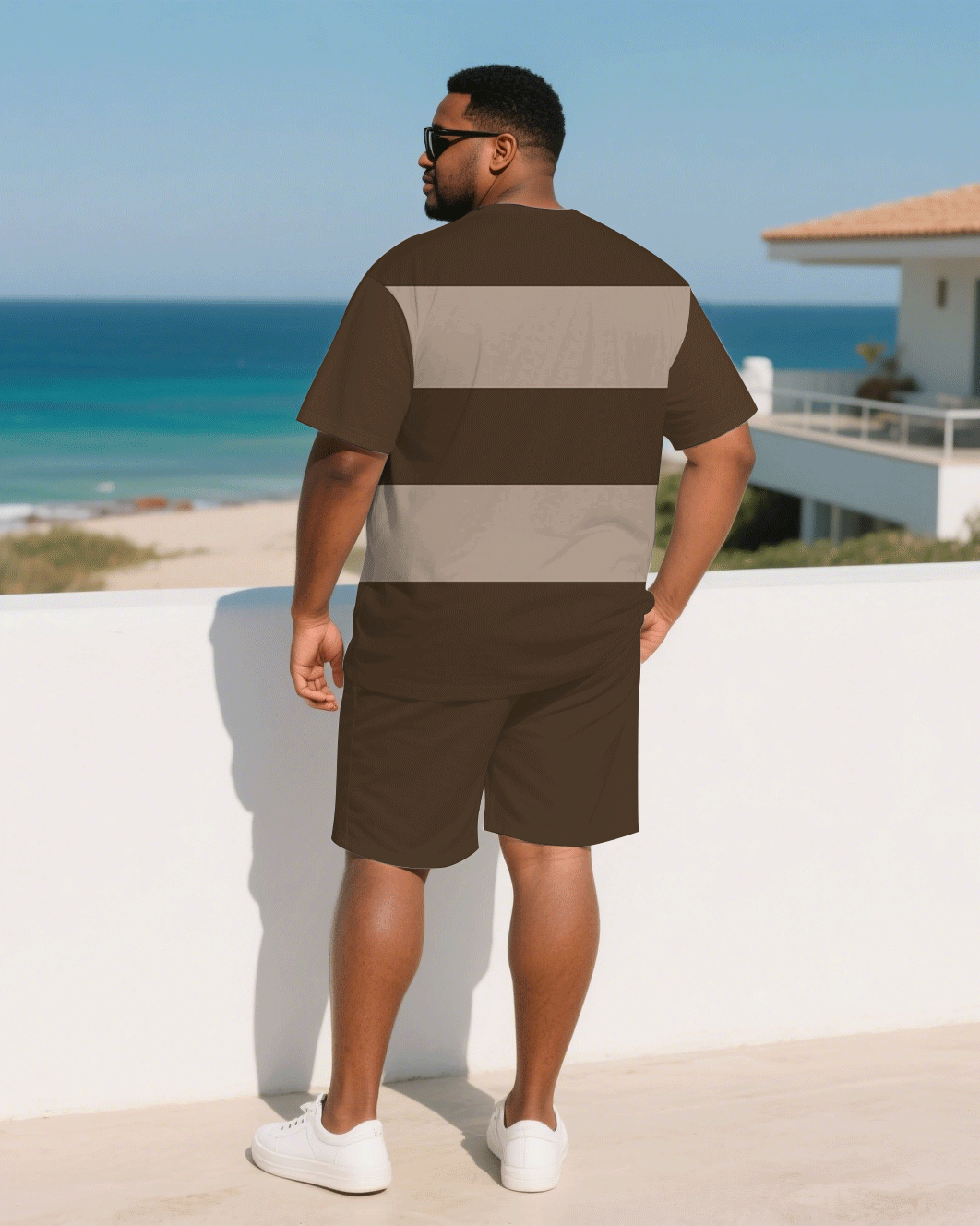 Big & Tall Brown Khaki Juneteenth T-Shirt Shorts Set for big men view 4