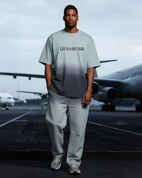 Big & Tall Gray Gradient Graphic T-Shirt Pants Set for big men view 1