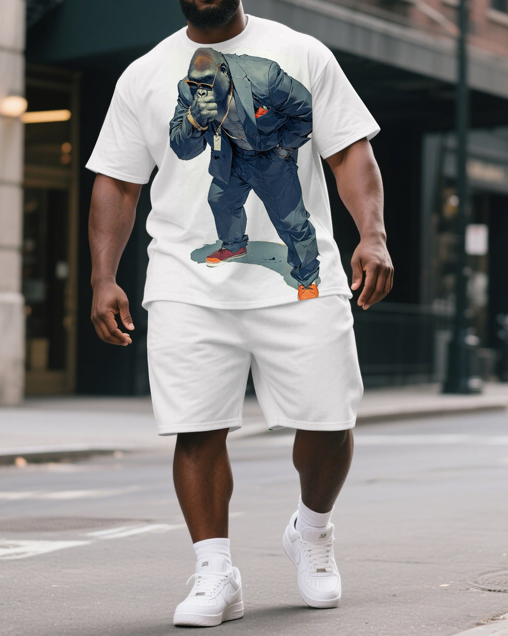Big & Tall Graphic Streetwear T-Shirt Shorts Set for big men view 1