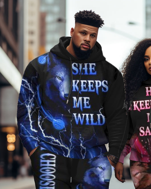 Big & Tall Blue Pink Graphic Hoodie Sweatpants Set for big men view 4