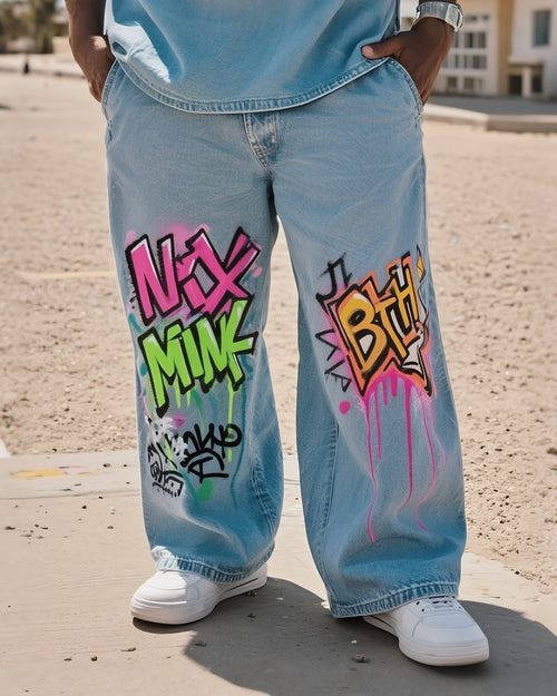 Big & Tall Denim Graffiti Streetwear Jeans for big men