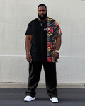 Big & Tall Black Colorblock T-Shirt Pants Set for big men view 1