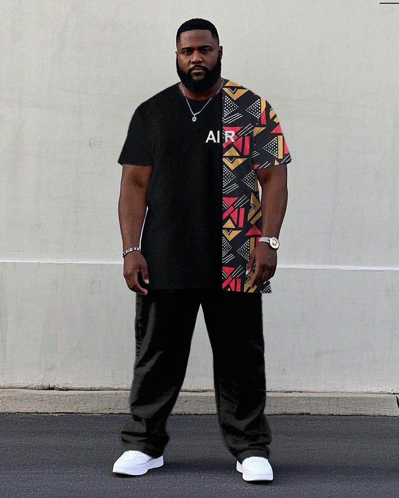 Big & Tall Black Colorblock T-Shirt Pants Set for big men view 1