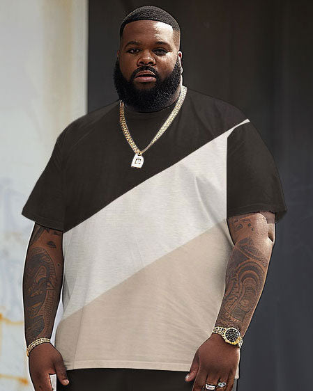 Big & Tall Colorblock Streetwear T-Shirt Shorts Set for big men view 3