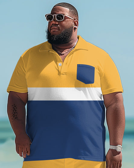 Big & Tall Colorblock Graphic Polo Shorts Set for big men view 2