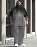 Big & Tall Gradient Patchwork Shirt Shorts Set for big men view 1