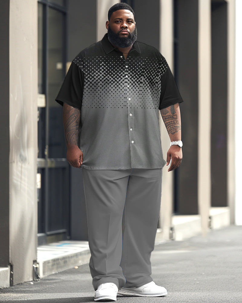 Big & Tall Gradient Patchwork Shirt Shorts Set for big men view 1