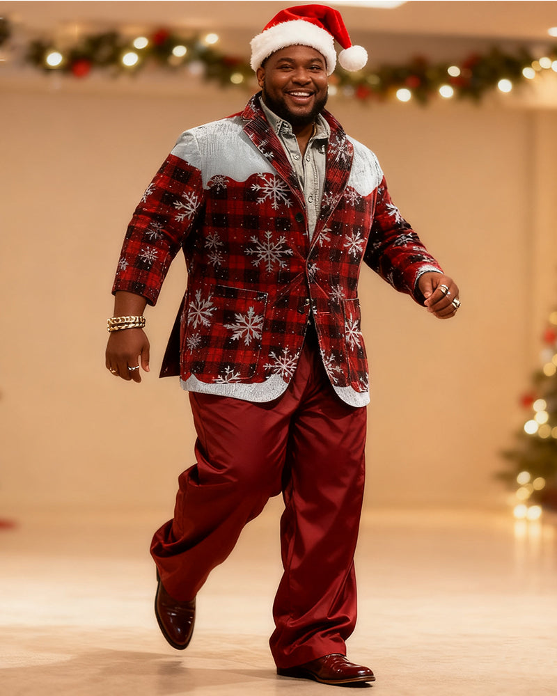 Big & Tall Black Red Plaid Two-piece Set for big men view 4