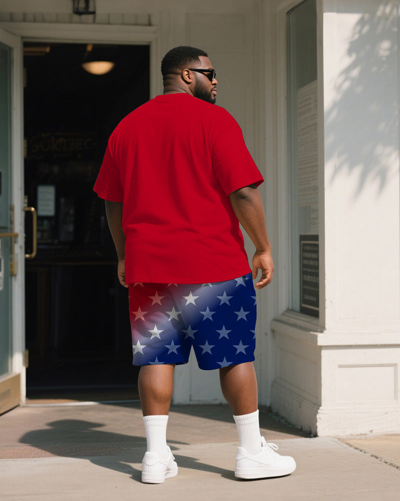 Big & Tall Red Graphic T-Shirt Shorts Set for big men view 4