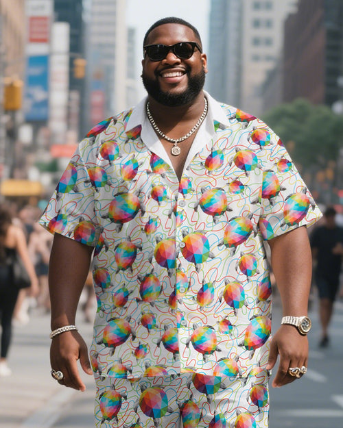 Big & Tall Hawaiian Striped T-Shirt Shorts Set for big men view 2