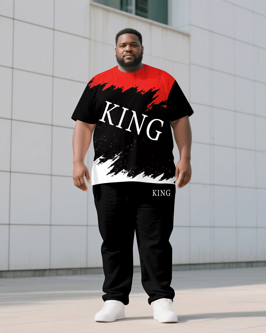 Big & Tall Black White Graphic T-Shirt Pants Set for big men view 1