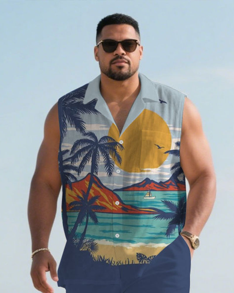 Big & Tall Blue Hawaiian Graphic T-Shirt Shorts Set for big men view 2