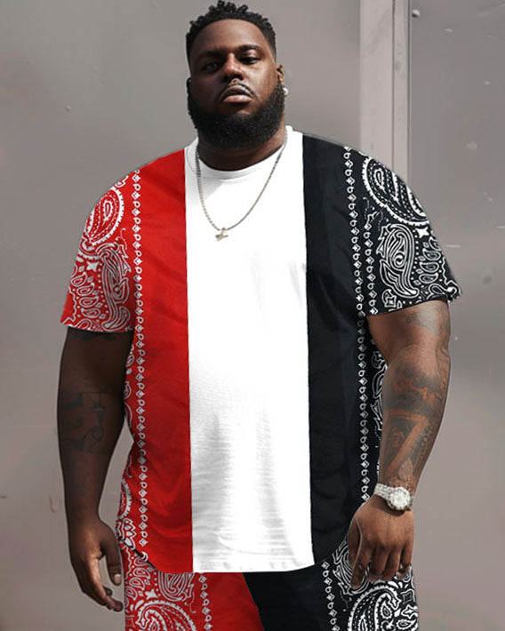 Big & Tall Colorblock Graphic T-Shirt Shorts Set for big men view 2