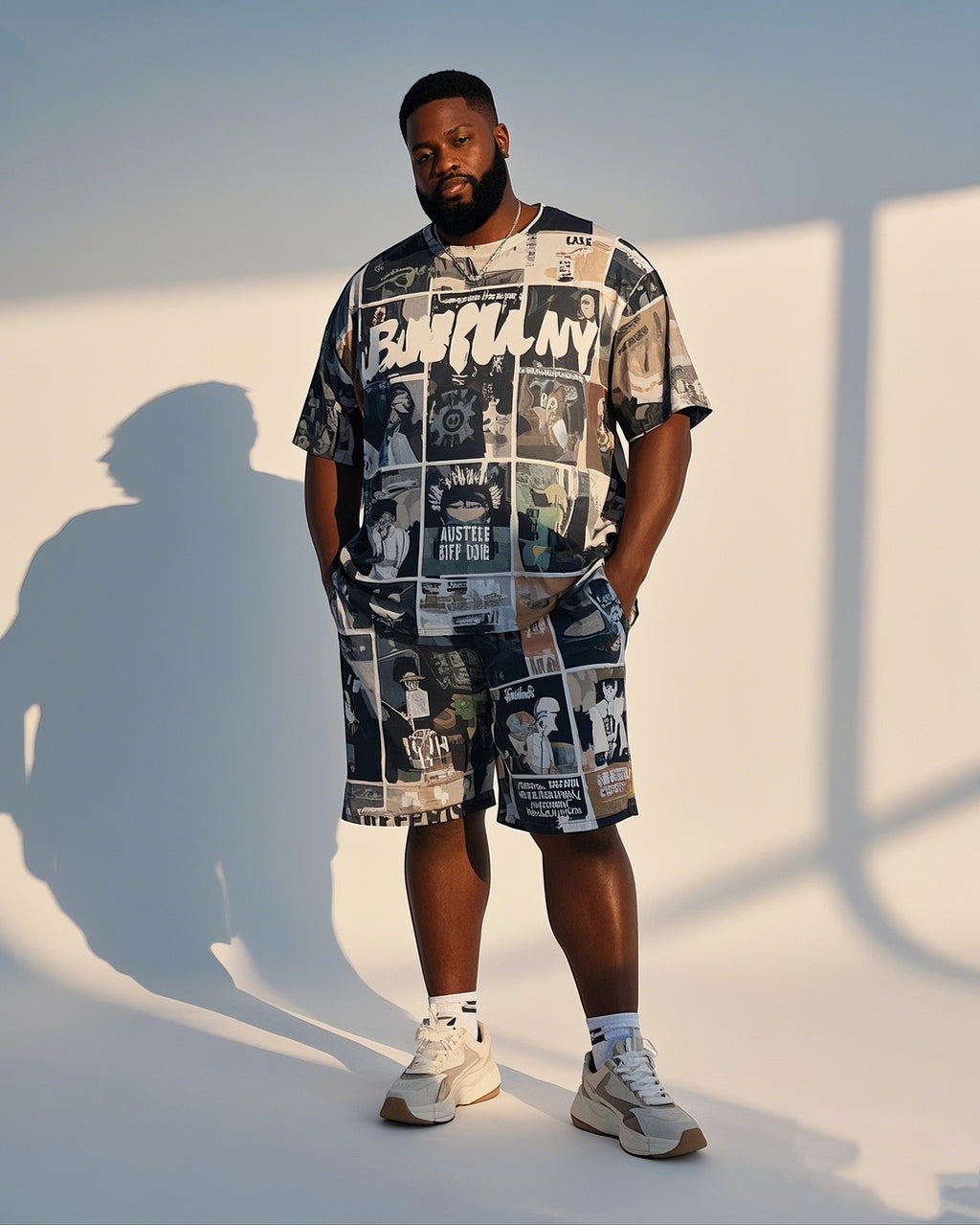 Big & Tall Graphic Streetwear T-Shirt Shorts Set for big men view 1