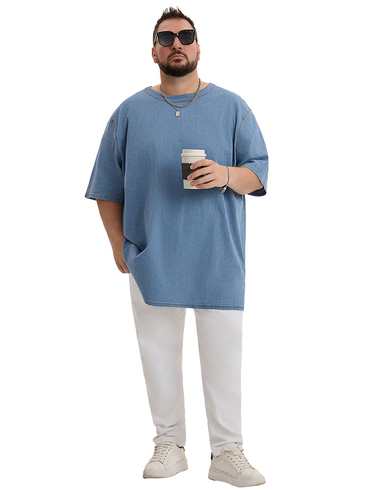 Big & Tall Denim Washed Solid Color T-Shirt for big men view 5