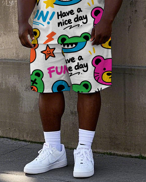 Big & Tall Graffiti Streetwear T-Shirt Shorts Set for big men view 3