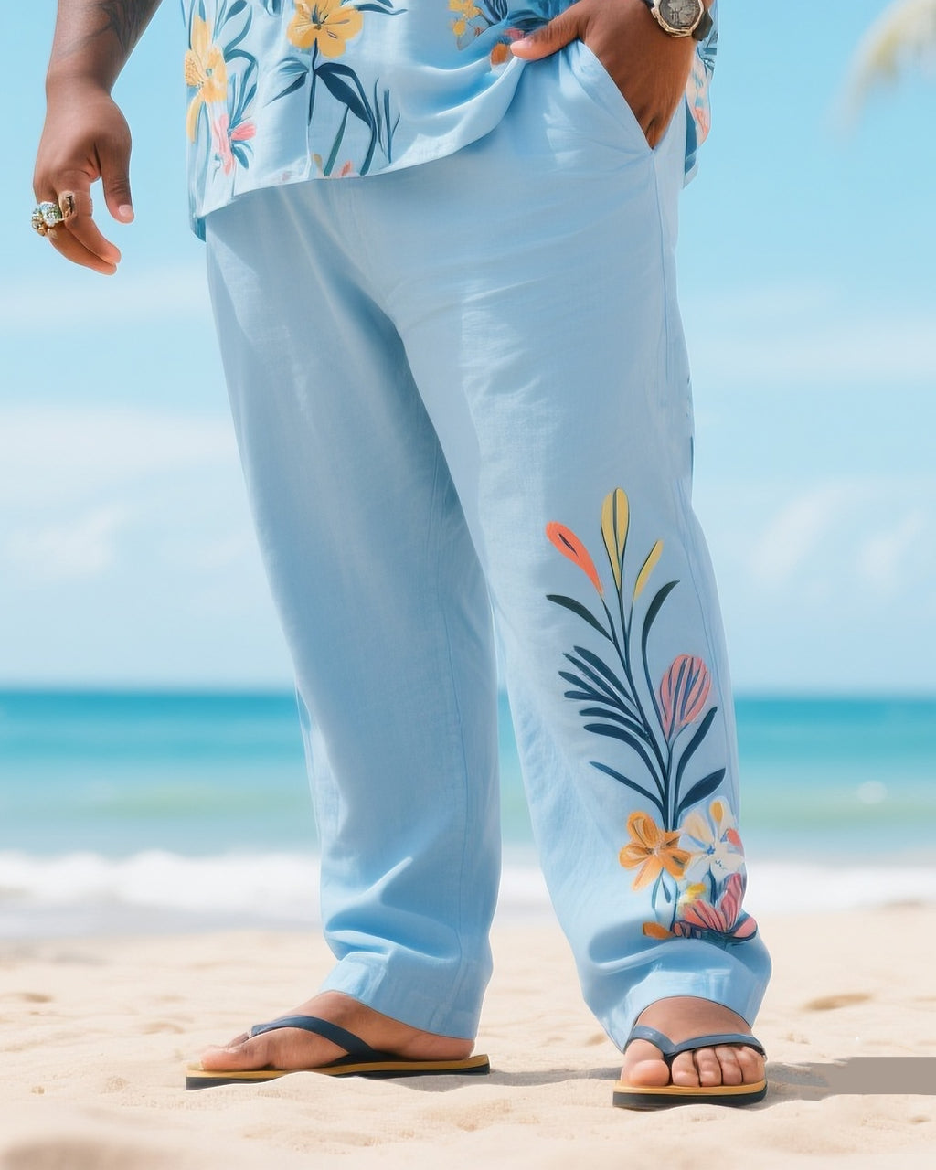 Big & Tall Floral T-Shirt Pants Set for big men view 3