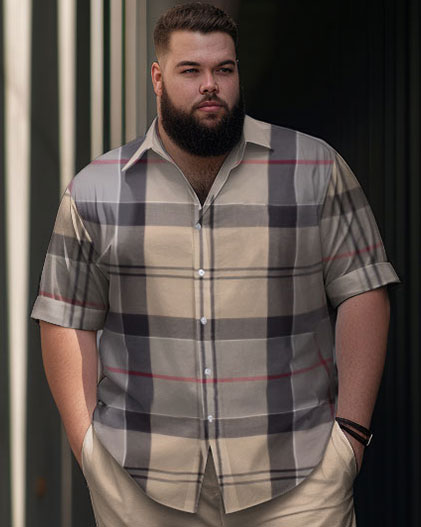 Big & Tall Plaid Shirt Pants Set for big men view 2