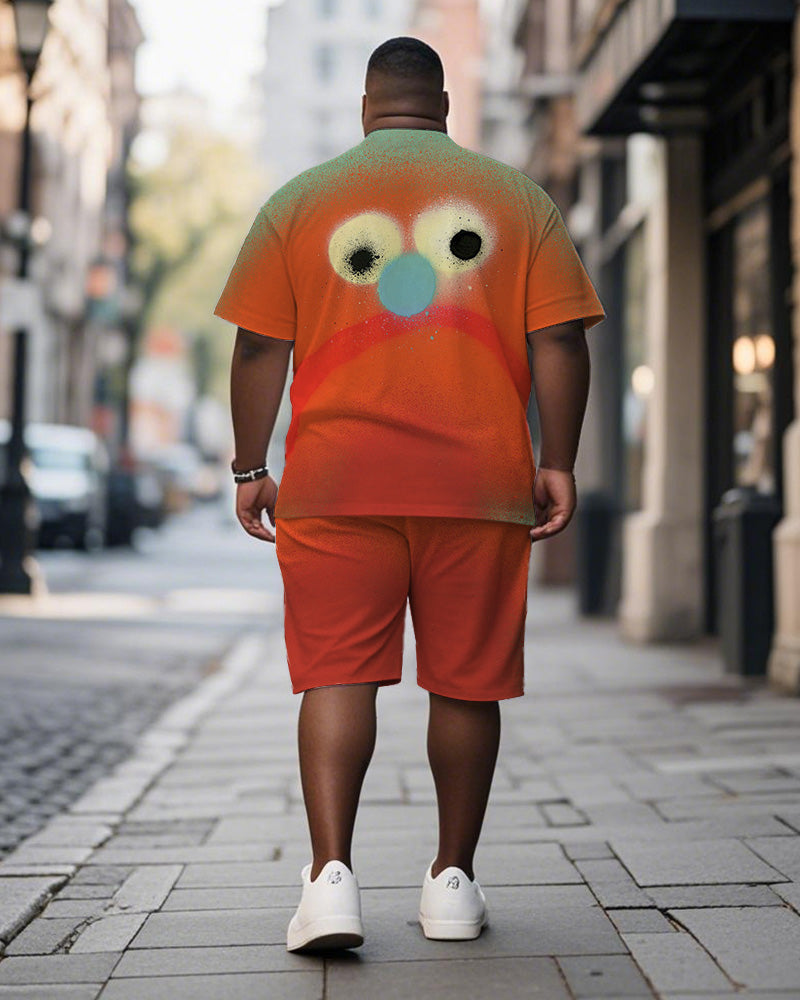 Big & Tall Orange Graphic Graffiti T-Shirt Shorts Set for big men view 4