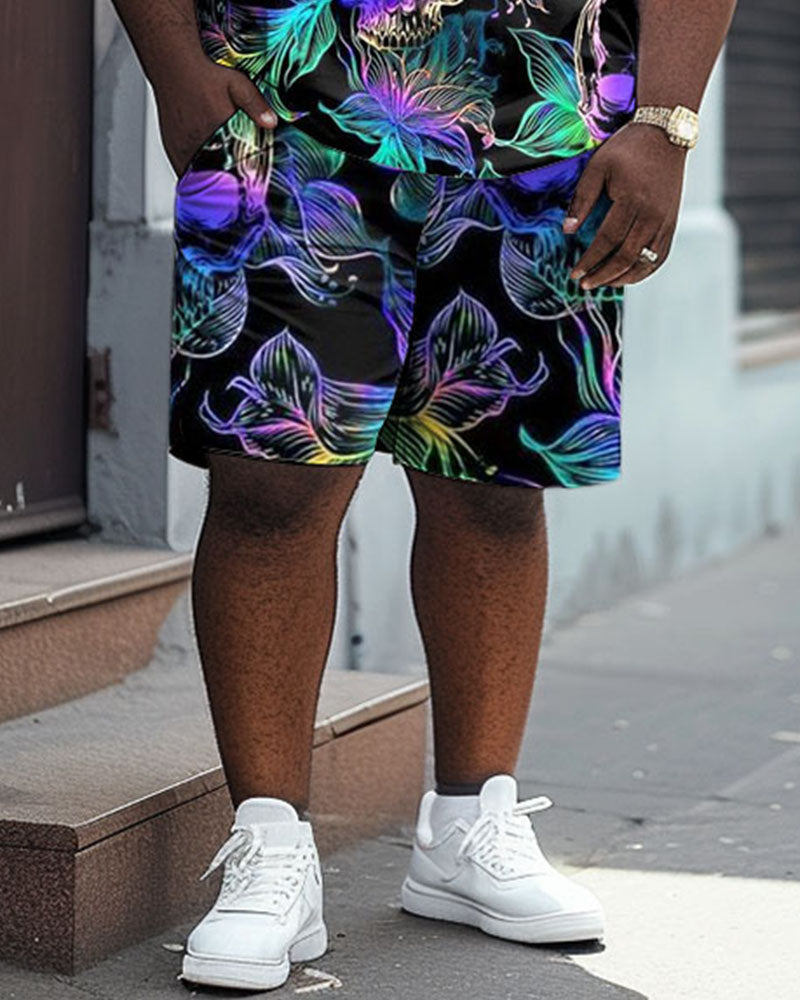 Big & Tall Graphic Floral T-Shirt Shorts Set for big men view 3