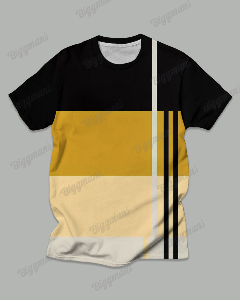 Big & Tall Black Yellow Colorblock T-Shirt Pants Set for big men view 2