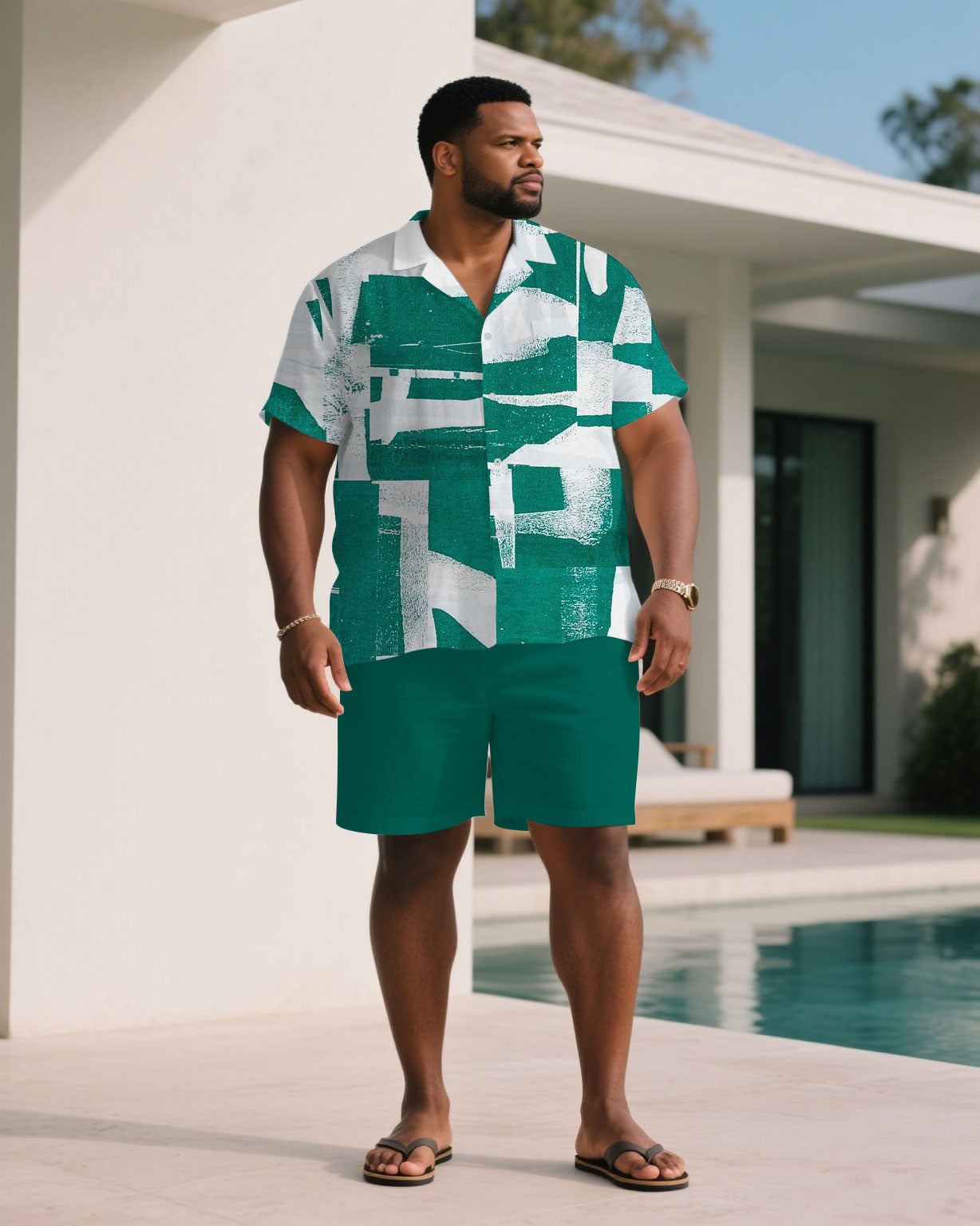 Big & Tall Green Graffiti T-Shirt Shorts Set for big men view 1
