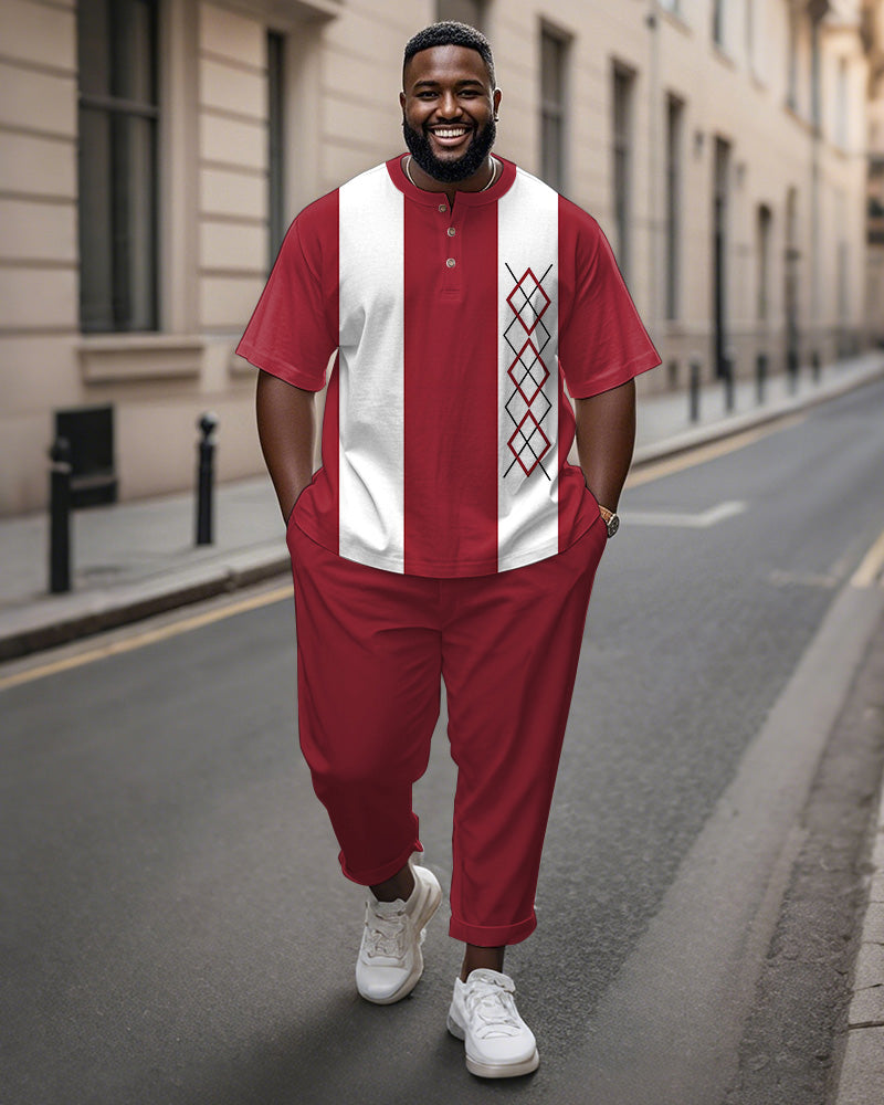 Big & Tall White Red Colorblock T-Shirt Pants Set for big men view 1