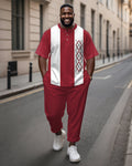Big & Tall White Red Colorblock T-Shirt Pants Set for big men view 1