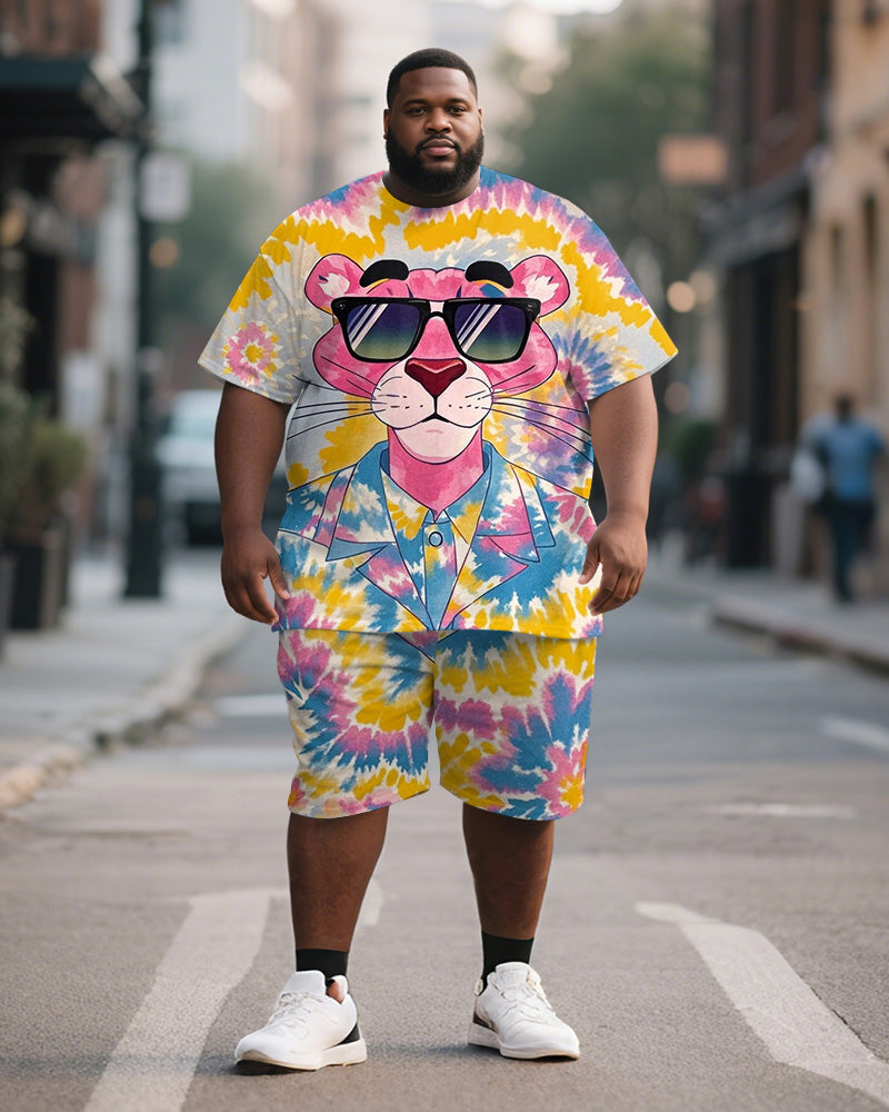 Big & Tall Pink Graphic Graffiti T-Shirt Shorts Set for big men view 1