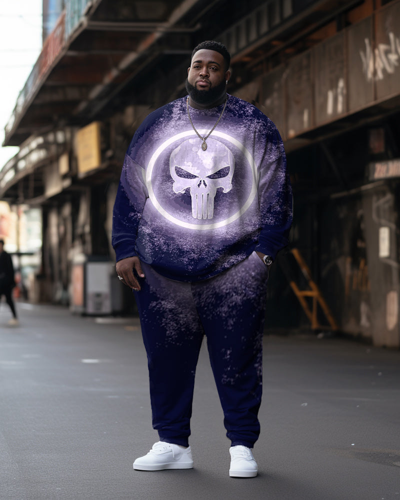 Big & Tall Purple Skull Hoodie Sweatpants Set for big men view 1