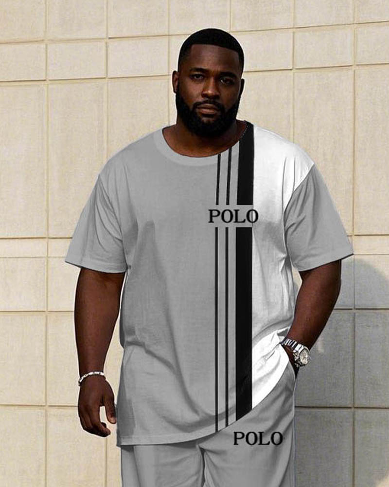 Big & Tall Black White Colorblock T-Shirt Pants Set for men view 2
