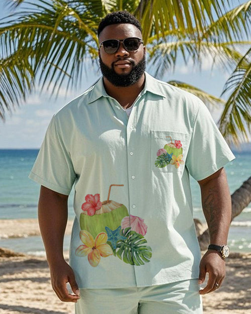 Big & Tall Hawaiian Graphic Floral T-Shirt Shorts Set for big men view 2