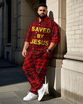 Big & Tall Red Plaid T-Shirt Pants Set for big men view 1