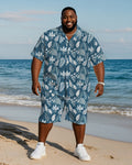 Big & Tall Blue Hawaiian Graphic T-Shirt Shorts Set for big men view 1