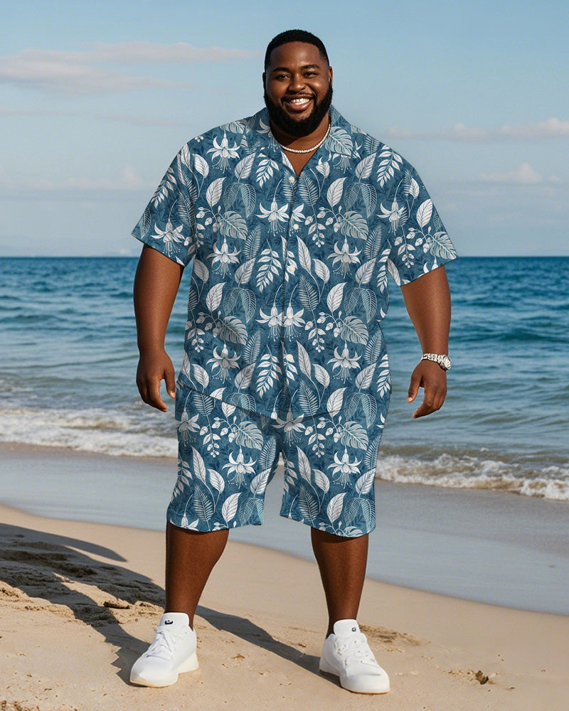 Big & Tall Blue Hawaiian Graphic T-Shirt Shorts Set for big men view 1