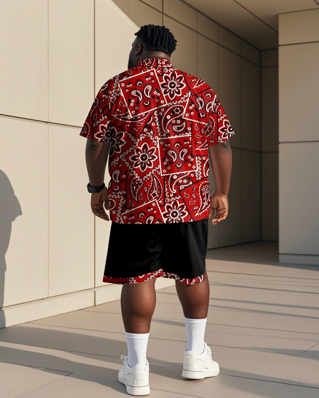 Big & Tall Black Red Colorblock T-Shirt Shorts Set for big men view 4