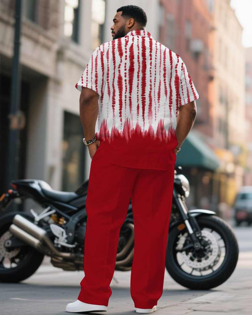 Big & Tall Red Business Casual T-Shirt Pants Set for big men view 4