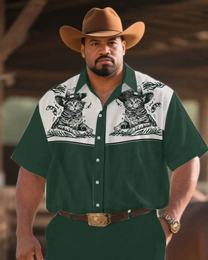 Big & Tall Green Western Denim T-Shirt Pants Set for big men view 2
