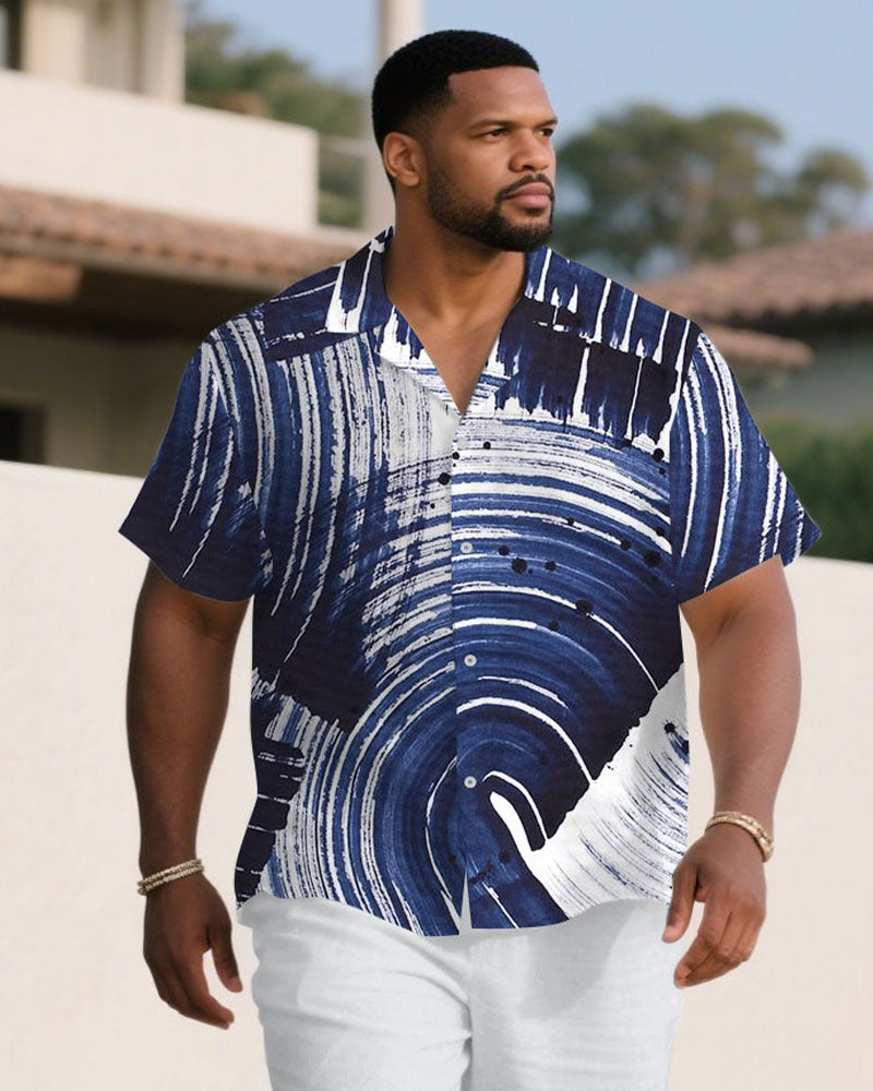 Big & Tall White Blue Graffiti T-Shirt Shorts Set for big men view 2