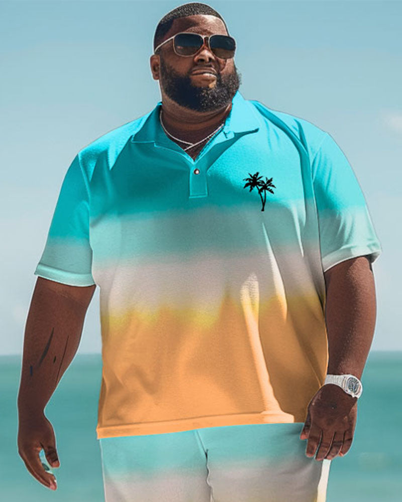 Big & Tall Hawaiian Gradient Polo Shorts Set for big men view 2