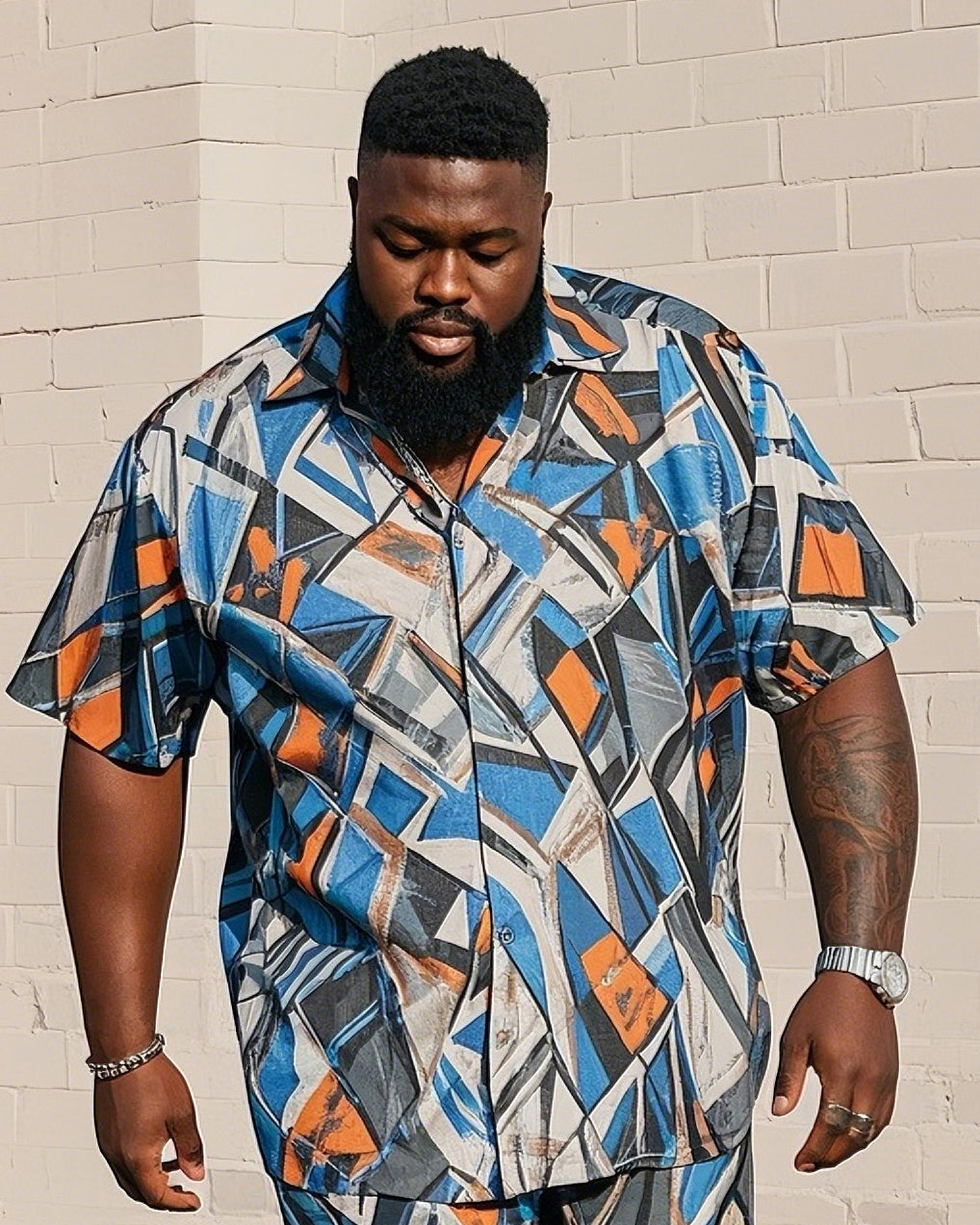 Big & Tall Geometric Graphic T-Shirt Shorts Set for big men view 2